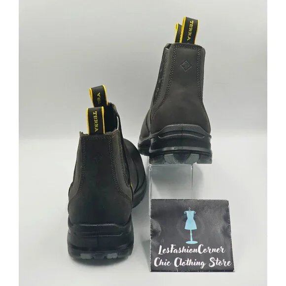 Terra Men's Black Leather Chelsea Soft Toe Pull-On Work Boots Size 10 2844 - Picture 8 of 16